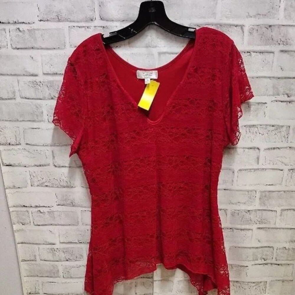Red Asymmetrical Flutter Sleeve Blouse